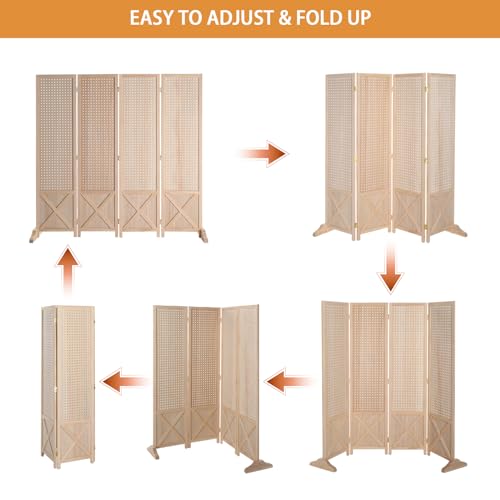 5 FT Freestanding Pegboard Room Divider, 4-Panel Folding Display Screen