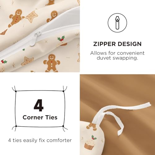 Erwinmu Christmas Duvet Cover Set, Queen Beige Cartoon – 1 Duvet Cover + 2 Pillowcases (No Comforter)