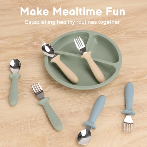 Eascrozn Toddler Utensils 6-Pack - Stainless Steel Forks & Spoons with Silicone Handles
