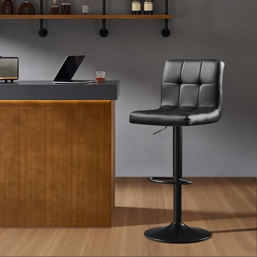 Adjustable Swivel Bar Stool with Back, PU Leather Counter Height Chair