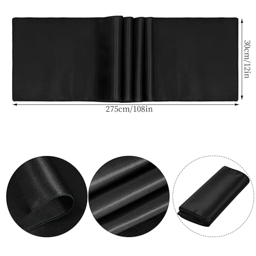 Yeabwps Black Satin Table Runner 12 x 108 Inches, Pack of 4 for Weddings & Parties