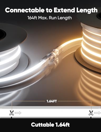 16ft LED Neon Rope Light, 2800K Warm White Dimmable Waterproof Strip