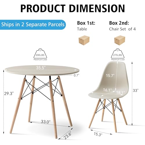 5-Piece Round Dining Set with 4 Chairs and 35.5-Inch Table