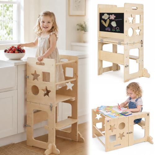4-in-1 Foldable Toddler Kitchen Helper Stool with Blackboard