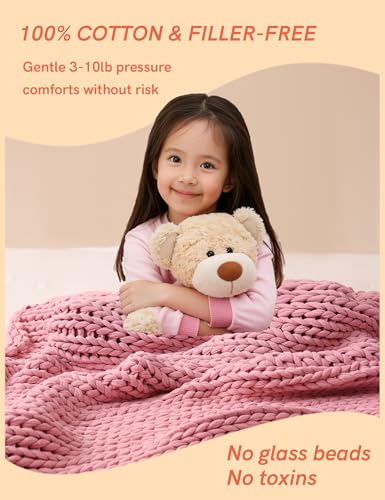 YnM Light Pink 50x60 in 10lb Cotton Cooling Weighted Blanket Handmade Chunky Knit