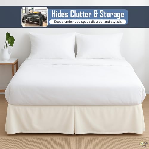 Pleated Bed Skirt Twin Size - 12 Inch Drop Microfiber Dust Ruffle, Ivory