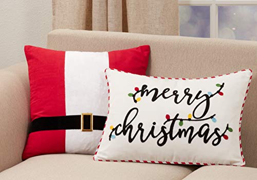 SARO LIFESTYLE Christmas Throw Pillow 14x20 White with Holiday Design, Poly Fill