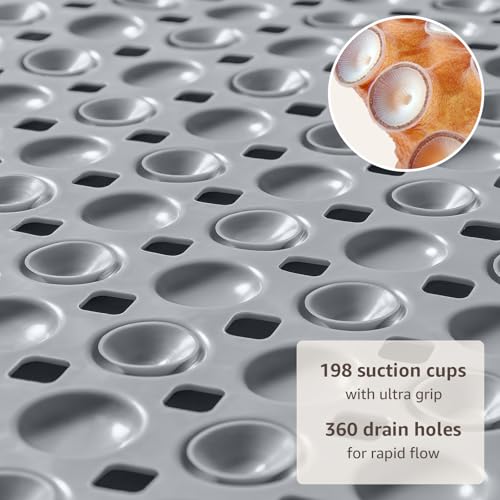 OTHWAY Non Slip Bath Tub Mat - 35x16 Inch Grey Shower Mat with Suction Cups