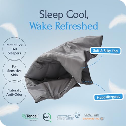 Eucalyptus Duvet Cover - Soft TENCEL Lyocell, Full/Queen Size, Silver Infused for Odor Control