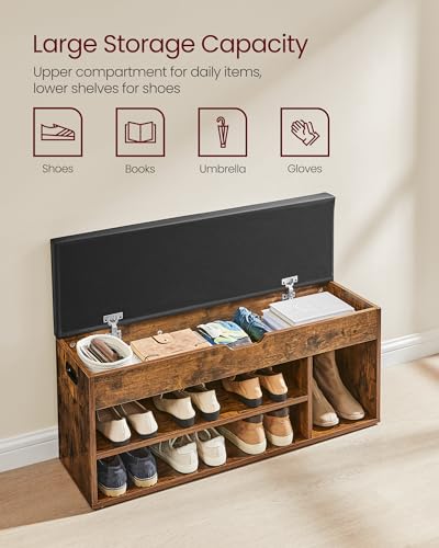 Entryway Shoe Storage Bench with Padded Cushion, 39-Inch Industrial Bench