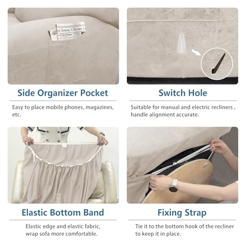Stretchable Recliner Chair Covers - 4-Piece Leather Look Slipcovers