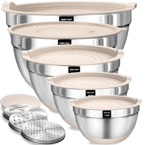 Stainless Steel Mixing Bowls with Airtight Lids & Grater Attachments