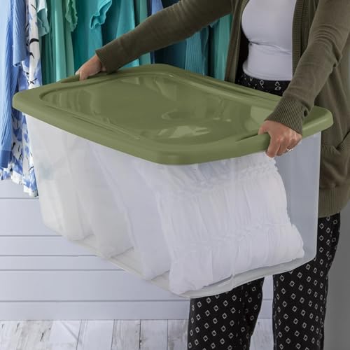 70 Quart Stackable Storage Bin with Clear Base and Easy-Carry Handles