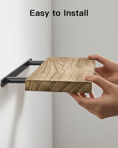 Rustic Floating Wall Shelves, Paulownia Wood Set of 4 with Metal Brackets