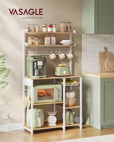 Kitchen Baker's Rack with Power Outlet, 35-Inch Microwave Stand & Coffee Bar