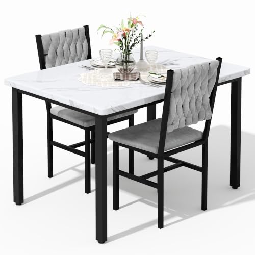 3-Piece Small Dining Table Set with 2 Upholstered Chairs for Kitchen