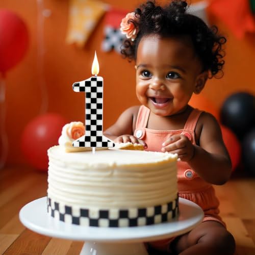 Racing Car Birthday Candle - Black & White Checkered Cake Topper