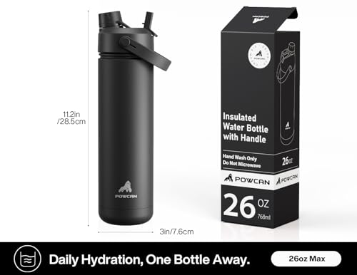 POWCAN 26 oz Insulated Water Bottle with 2-in-1 Straw and Spout Lid,