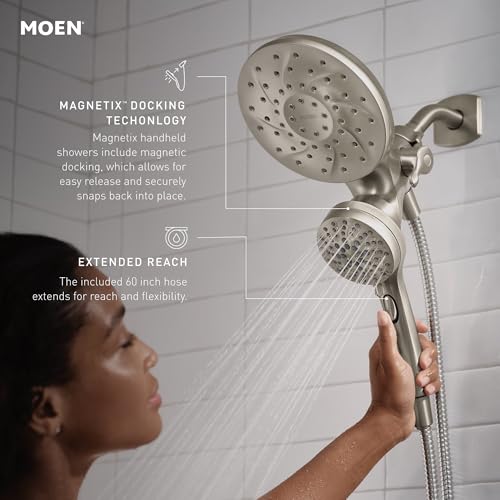 2-in-1 Dual Rain Showerhead with Magnetic Handheld Spray, Brushed Nickel