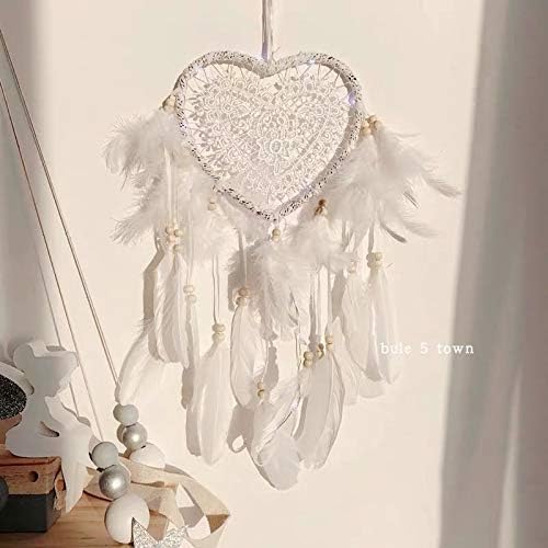 Heart-Shaped LED Dream Catcher Wall Hanging with Feathers and Lights