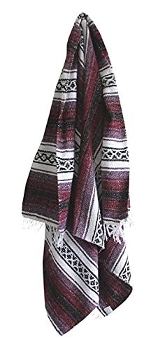 Del Mex Authentic Mexican Falsa Throw Blanket - Handwoven (70" x 50", Burgundy)