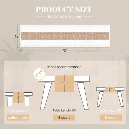 FEXIA Cream & Brown 12x72 Boho Table Runner – Fall Farmhouse Woven