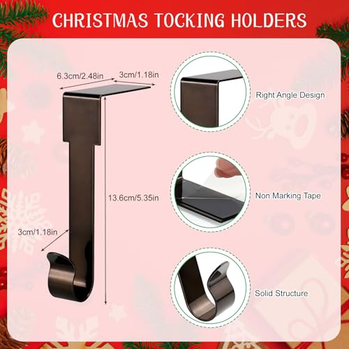 Christmas Stocking Holders for Mantel 4 Pack - Non-Slip Fireplace Hooks