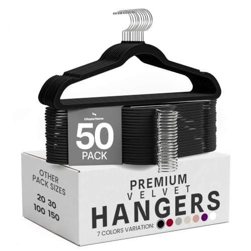 Black Velvet Clothes Hangers 50 Pack Non-Slip Space-Saving Coat Hangers