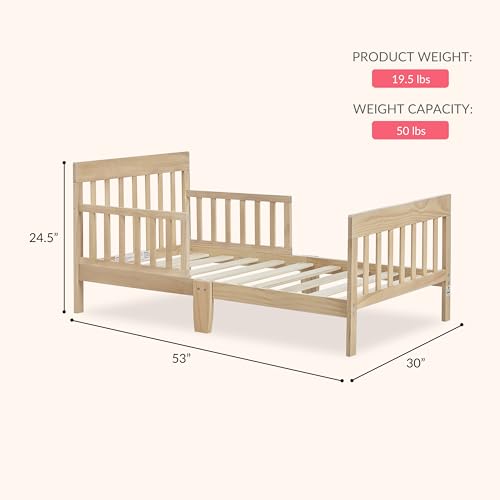 Low to Floor Wooden Toddler Bed Frame with Dual Safety Guard Rails