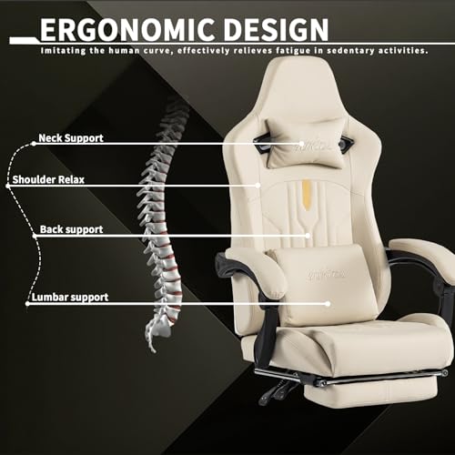 Ergonomic Gaming Chair with Massage Lumbar Support, Footrest & PU Leather