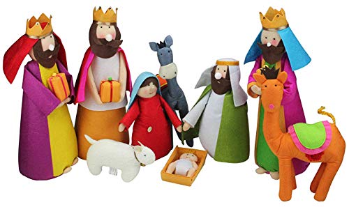 Large Plush Fabric Christmas Nativity Set - 9 Piece 15.5 Inch Statues