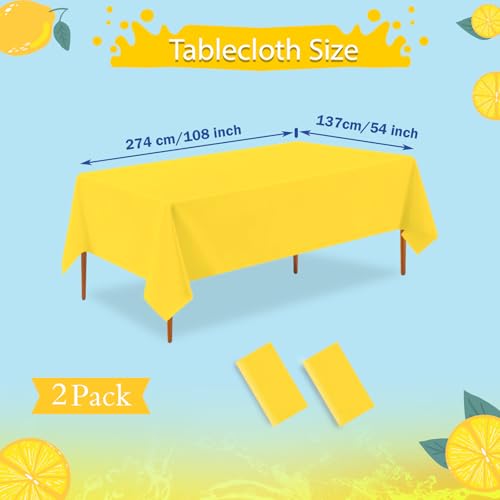 Yellow Disposable Plastic Tablecloths, 54 x 108 Inch Rectangle, 2 Pack