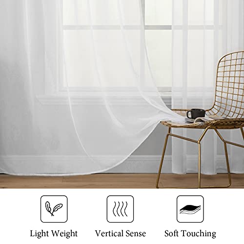 White Sheer Curtains 2 Panels - 54 x 84 Inch Light Filtering Voile Drapes