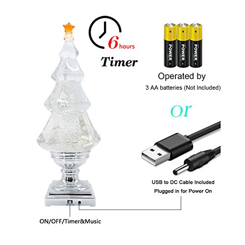 14-Inch Musical Christmas Tree Snow Globe Lantern with Timer - Silver