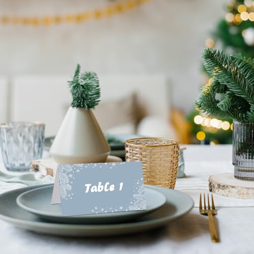 Winter Snowflake Place Cards Set of 100 - Table Name Cards for Parties & Events