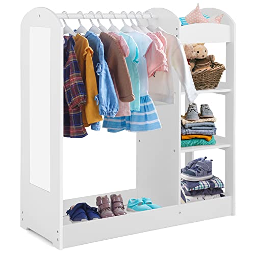 Kids Dress Up Storage Closet with Mirror, Hanging Rack and 3-Tier Shelves