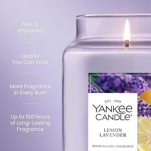 Lemon Lavender Scented Candle - 22 oz Large Glass Jar (150 Hour Burn)