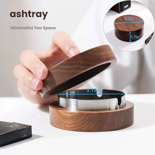 2-Pack Wooden Ashtray with Lid - Smokeless Stainless Steel Outdoor Tray