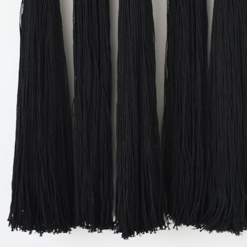 Black Macrame Wall Hanging - Geometric Boho Cotton Tapestry (15.7" x 39")