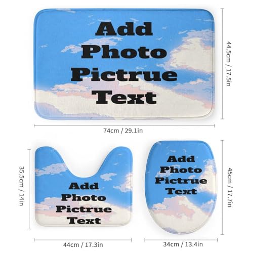Custom 4-Piece Shower Curtain Set with Photo & Text Print, Bath Mats