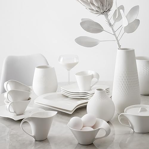 Villeroy & Boch NewWave Porcelain Tea Cup & Saucer Set, White, 7x6 in