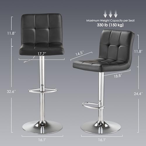 Adjustable Swivel Bar Stool with Back, PU Leather Counter Height Chair