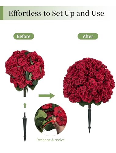 Set of 2 Artificial Red Geraniums with Ground Stakes, 29-Inch Outdoor Faux Plants