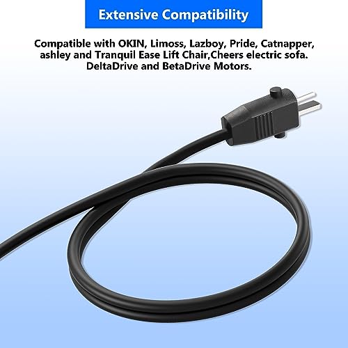 6.6ft 2-Pin Power Extension Cord for Recliner Chair and Electric Sofa