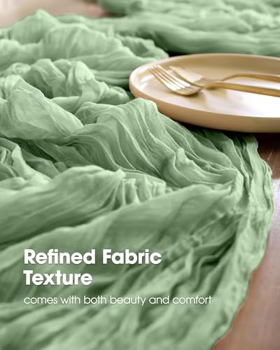 Pureegg 12 Pack Sage Green Cheesecloth Table Runner 120 Inch for Wedding Party and Events