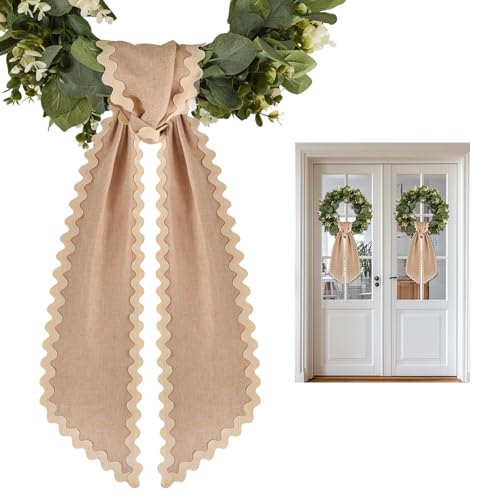 2 Pack Scalloped Wreath Sash Burlap Front Door Ribbon Bow for Porch