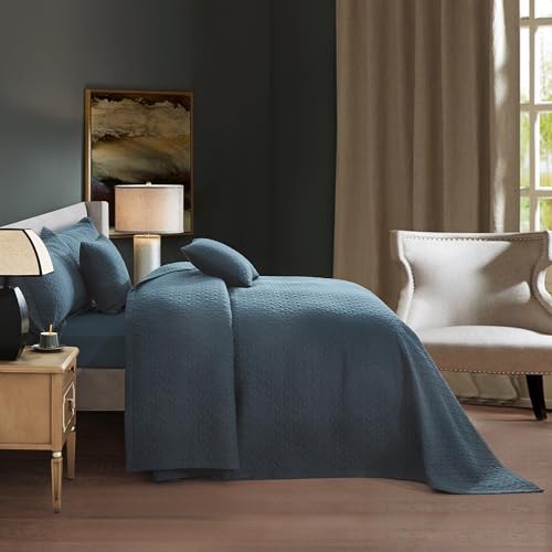 Blythease Oversized King Bedspread Set 128x120 - 5-Piece Navy Quilted Coverlet