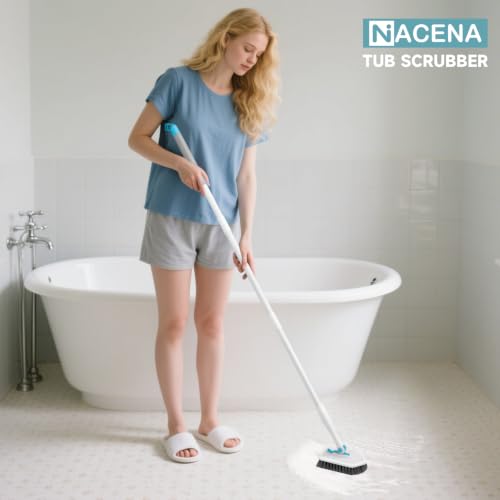3-in-1 Shower Scrubber Brush with Adjustable Long Handle for Tub & Tile
