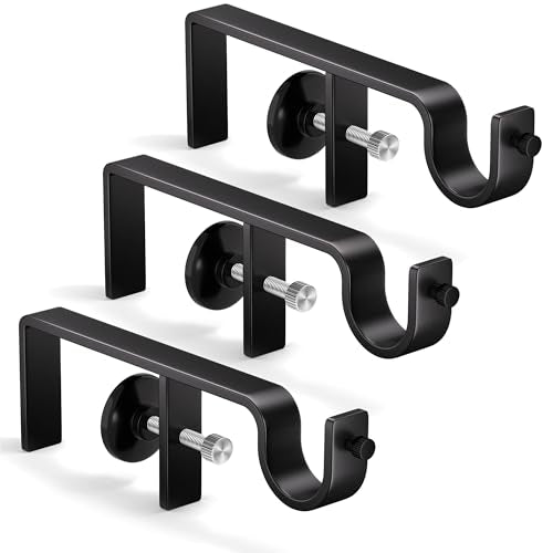 No-Drill Adjustable Curtain Rod Brackets for Over-Blind Mounting, Set of 3