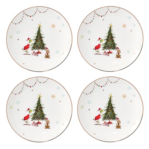 Lenox Merry Grinchmas Porcelain Christmas Dinner Plate Set for 4 - Festive Holiday Tableware